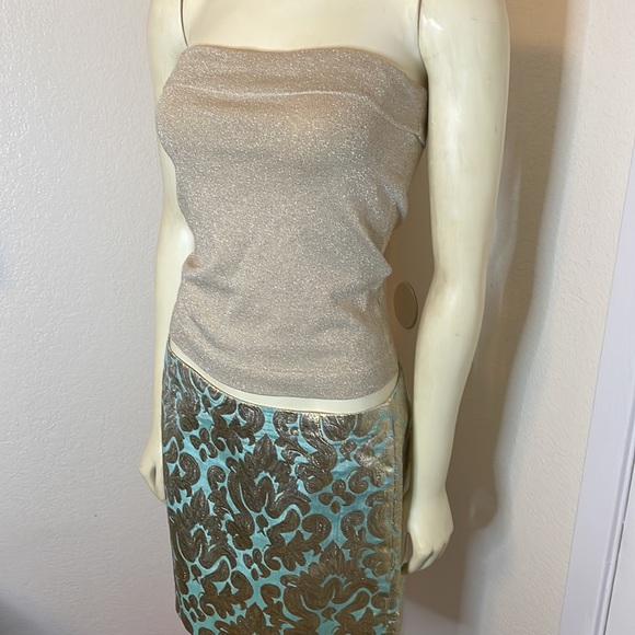 express /j crew curated outfit y2k late 90’s early 2000 tube top and skirt gold - Picture 6 of 6